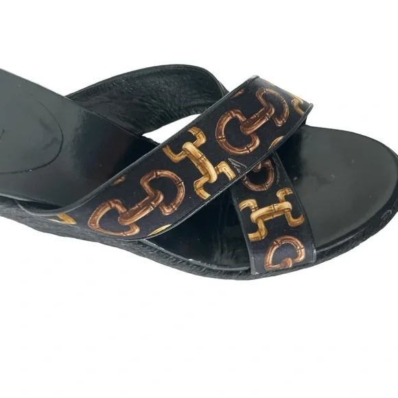 GUCCI WEDGE ESPADRILLE SHOES SLIDES LOGO 6.5